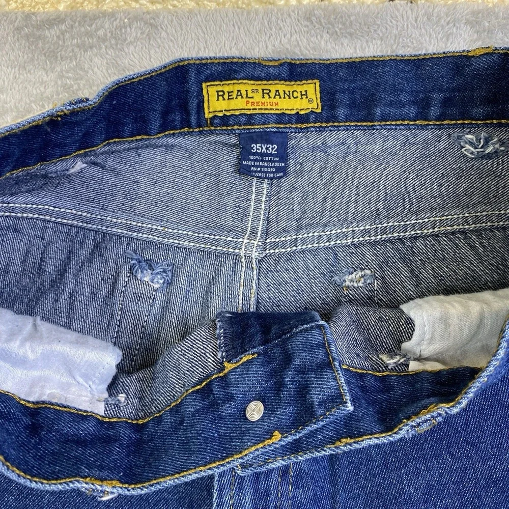 Real Ranch Jeans Men 35x32 Blue Denim  100% Cotton Straight Med Wash Workwear